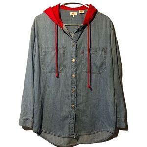 Vantage Ladies Levi's Denim‎ Button Up Hoodie Size Small